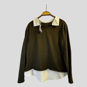 Suzy Shier Women’s Top Green White Collar Hem Size XXL